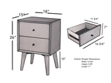 IDEAZ 1631APB Gray Mid Century 2 Drawer Nightstand Gray 1631APB