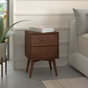 IDEAZ 1633APB White Mid Century 2 Drawer Nightstand Walnut 1633APB