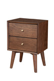 IDEAZ 1633APB White Mid Century 2 Drawer Nightstand Walnut 1633APB