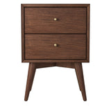 IDEAZ 1633APB White Mid Century 2 Drawer Nightstand Walnut 1633APB