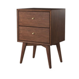 IDEAZ 1633APB White Mid Century 2 Drawer Nightstand Walnut 1633APB