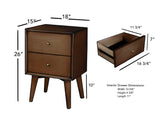 IDEAZ 1633APB White Mid Century 2 Drawer Nightstand Walnut 1633APB