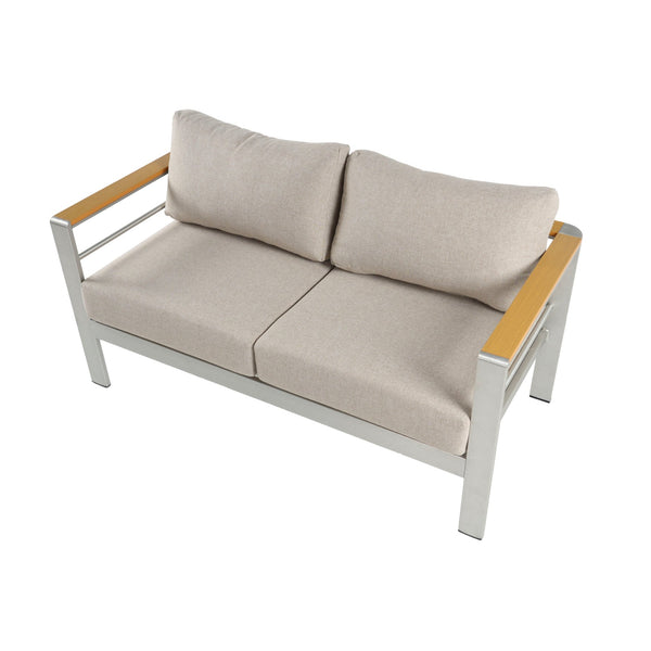 English Elm Christopher Knight Home® - Cora Outdoor Aluminum Loveseat - Lightweight, Stylish Silver Frame With Beige Cushion For Comfort N775P210696S