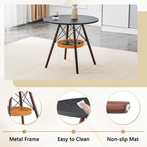 English Elm 31.5-inch Round Dining Table Solid Legs Woven Basket Storage Compact Modern Minimalist Walnut+Black W1151P431130