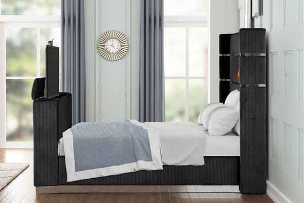 English Elm Lavish Modern 4-Piece Queen Bedroom Set With Fireplace Headboard, Tv Stand, & Ample Storage Solutions B009S01413