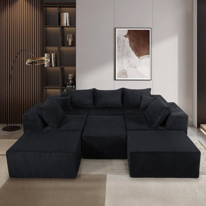 English Elm 8-Piece Modular U-Shaped Sectional Sofa with Oversized Chaise and Bed, Corduroy Luxury, No Assembly Needed Black W3163S00042