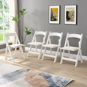 English Elm Upholstered solid wood folding chair with plush PU cushion, space-saving portable seating for events/home gatherings Beige+White W495P193649