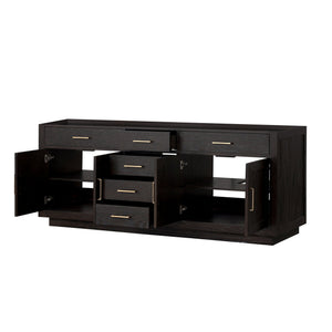 English Elm Black Oak Double Bath Vanity 84" W x 22" D — Midcentury Black Wood Double Sink, Soft-Close, Storage B2731P260872