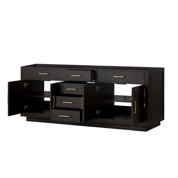 English Elm Black Oak Double Bath Vanity 84" W x 22" D — Midcentury Black Wood Double Sink, Soft-Close, Storage B2731P260872
