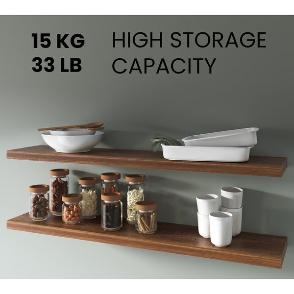 English Elm Walnut Floating Shelf Melamine Set of 1 — 47.3" Wide Bracket-Free Wall Shelf, Sturdy Walnut Finish Elegance B062P380034
