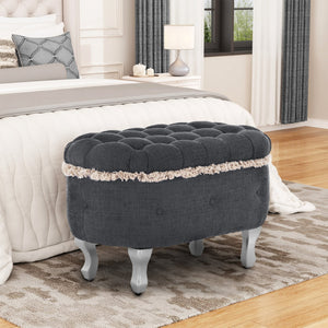 English Elm Christopher Knight Home® - 29.5'' Storage Bench with Button-Tufted Fabric, Tassel-Trim Ottoman with Hidden Compartment for Bedroom Grey 30.25 L x 18.5 W x 14 H N761P335817E