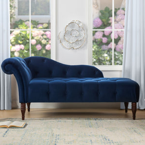 English Elm Jennifer Taylor Home - Samuel Tufted Roll Arm Chaise Lounge in Lux Velvet Upholstery with Kiln-Dried Hardwood Frame and Plush Support Navy Blue B2719P238291