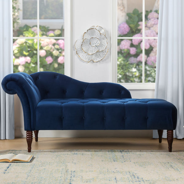 English Elm Jennifer Taylor Home - Samuel Tufted Roll Arm Chaise Lounge in Lux Velvet Upholstery with Kiln-Dried Hardwood Frame and Plush Support Navy Blue B2719P238291