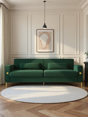 English Elm FX-P18-RG2(SOFA) Emerald Green Velvet Sofa with Gold Legs, Plush Removable Cushions & Modern Flair W57664704