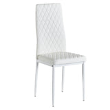 Hearth and Haven White Modern Minimalist Dining Chair Fireproof Leather Sprayed Metal Pipe Diamond Grid Pattern Restaurant Home Conference Chair Set Of 6 W29904663