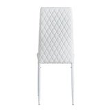 Hearth and Haven White Modern Minimalist Dining Chair Fireproof Leather Sprayed Metal Pipe Diamond Grid Pattern Restaurant Home Conference Chair Set Of 6 W29904663