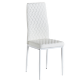 Hearth and Haven White Modern Minimalist Dining Chair Fireproof Leather Sprayed Metal Pipe Diamond Grid Pattern Restaurant Home Conference Chair Set Of 6 W29904663