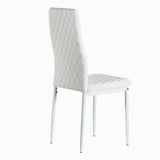 Hearth and Haven White Modern Minimalist Dining Chair Fireproof Leather Sprayed Metal Pipe Diamond Grid Pattern Restaurant Home Conference Chair Set Of 6 W29904663