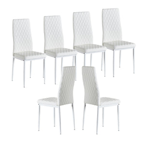 Hearth and Haven Kinetic PU Leather Upholstered Dining Chair with Diamond Grid Pattern, Set of 6, White W29904663