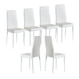 Kinetic PU Leather Upholstered Dining Chair with Diamond Grid Pattern, Set of 6, White