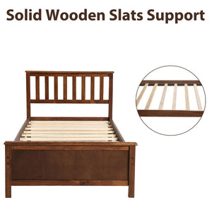 English Elm Twin Pine Wood Platform Bed Walnut Finish Panel Headboard Slat Support No Box Spring WF191769AAD