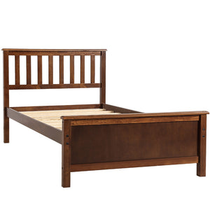 English Elm Twin Pine Wood Platform Bed Walnut Finish Panel Headboard Slat Support No Box Spring WF191769AAD