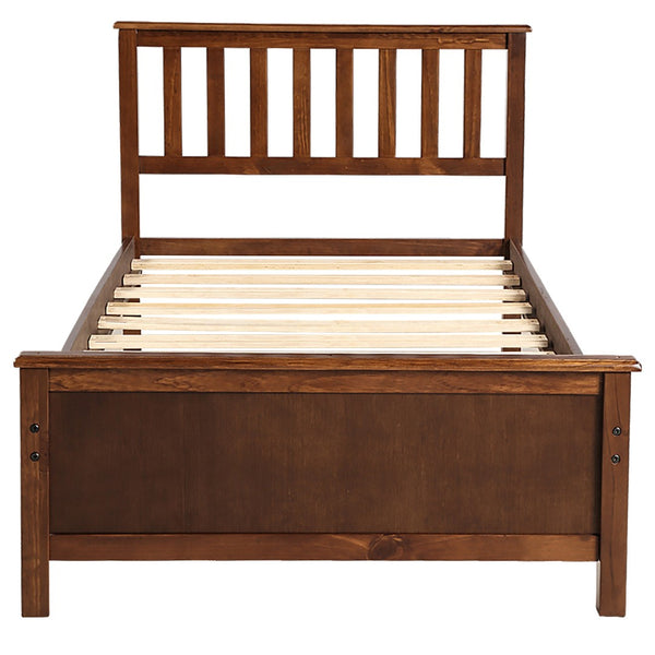 English Elm Twin Pine Wood Platform Bed Walnut Finish Panel Headboard Slat Support No Box Spring WF191769AAD