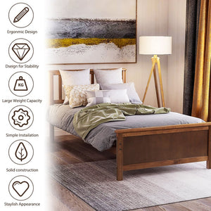 English Elm Twin Pine Wood Platform Bed Walnut Finish Panel Headboard Slat Support No Box Spring WF191769AAD