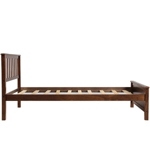 English Elm Twin Pine Wood Platform Bed Walnut Finish Panel Headboard Slat Support No Box Spring WF191769AAD