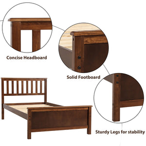 English Elm Twin Pine Wood Platform Bed Walnut Finish Panel Headboard Slat Support No Box Spring WF191769AAD