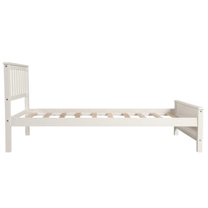 English Elm Twin Pine Wood Platform Bed Walnut Finish Panel Headboard Slat Support No Box Spring WF191769AAK