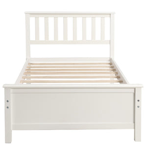 English Elm Twin Pine Wood Platform Bed Walnut Finish Panel Headboard Slat Support No Box Spring WF191769AAK