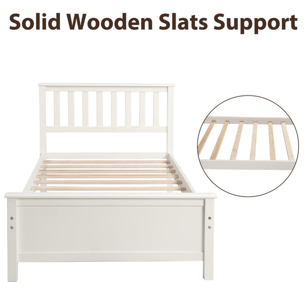 English Elm Twin Pine Wood Platform Bed Walnut Finish Panel Headboard Slat Support No Box Spring WF191769AAK