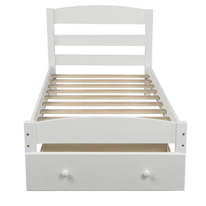 English Elm Platform Twin Bed with Storage Drawer Curved Headboard Pine Wood Cottage Style WF191655AAK