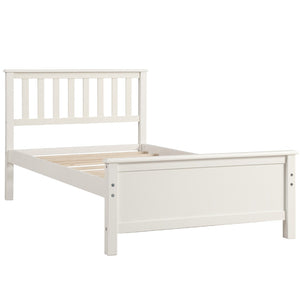English Elm Twin Pine Wood Platform Bed Walnut Finish Panel Headboard Slat Support No Box Spring WF191769AAK