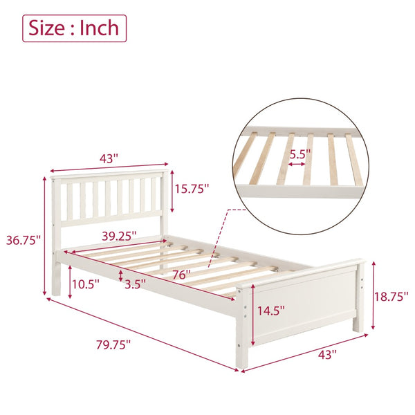 English Elm Twin Pine Wood Platform Bed Walnut Finish Panel Headboard Slat Support No Box Spring WF191769AAK