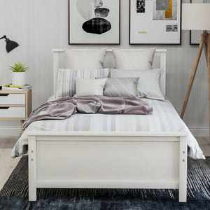 English Elm Twin Pine Wood Platform Bed Walnut Finish Panel Headboard Slat Support No Box Spring WF191769AAK