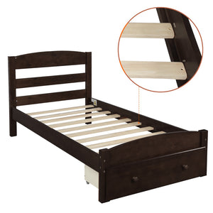 English Elm Platform Twin Bed Espresso Wood Frame with Storage Drawer and Slat Support WF191655AAP