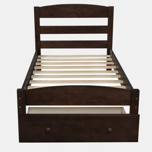 English Elm Platform Twin Bed Espresso Wood Frame with Storage Drawer and Slat Support WF191655AAP