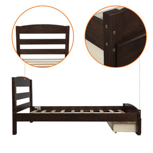 English Elm Platform Twin Bed Espresso Wood Frame with Storage Drawer and Slat Support WF191655AAP