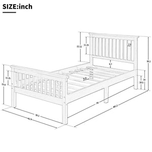 English Elm Wood Pine Platform Bed Oak Finish Low Profile Frame with Headboard for Twin Xl WF191767AAL