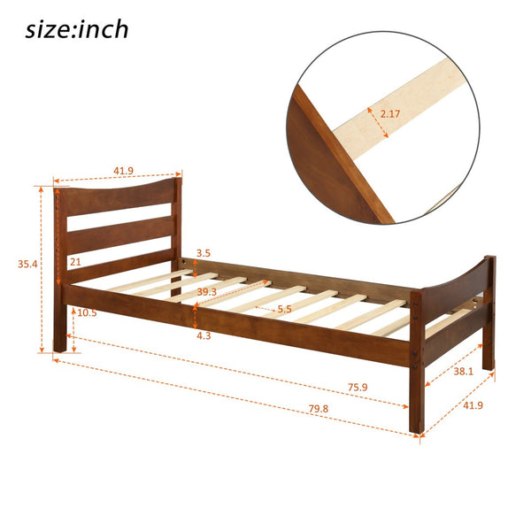 English Elm [not Twin Pine Wood Platform Bed Curved Headboard Walnut Finish Minimalist Bedroom Frame WF191768AAD