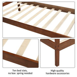 English Elm [not Twin Pine Wood Platform Bed Curved Headboard Walnut Finish Minimalist Bedroom Frame WF191768AAD