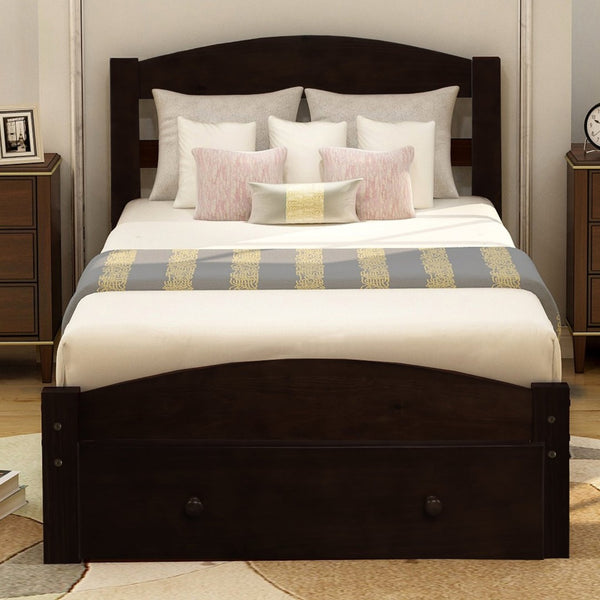 English Elm Platform Twin Bed Espresso Wood Frame with Storage Drawer and Slat Support WF191655AAP