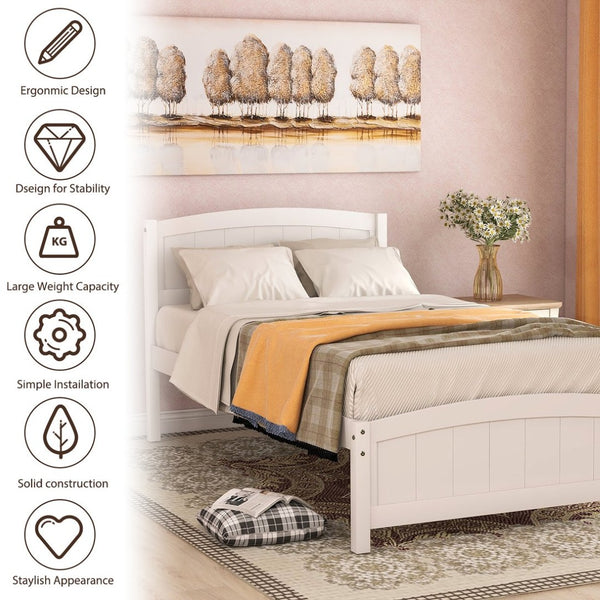 English Elm Wood Twin Platform Bed Solid Pine Frame Walnut Finish with Headboard and Slat Support WF190781AAK