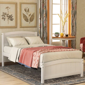 English Elm Wood Twin Platform Bed Solid Pine Frame Walnut Finish with Headboard and Slat Support WF190781AAK