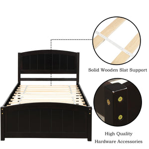 English Elm Wood Twin Platform Bed Solid Pine Frame Walnut Finish with Headboard and Slat Support WF190781AAP