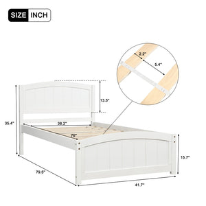 English Elm Wood Twin Platform Bed Solid Pine Frame Walnut Finish with Headboard and Slat Support WF190781AAK