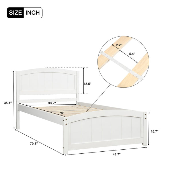 English Elm Wood Twin Platform Bed Solid Pine Frame Walnut Finish with Headboard and Slat Support WF190781AAK
