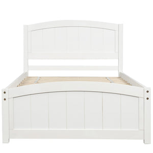 English Elm Wood Twin Platform Bed Solid Pine Frame Walnut Finish with Headboard and Slat Support WF190781AAK